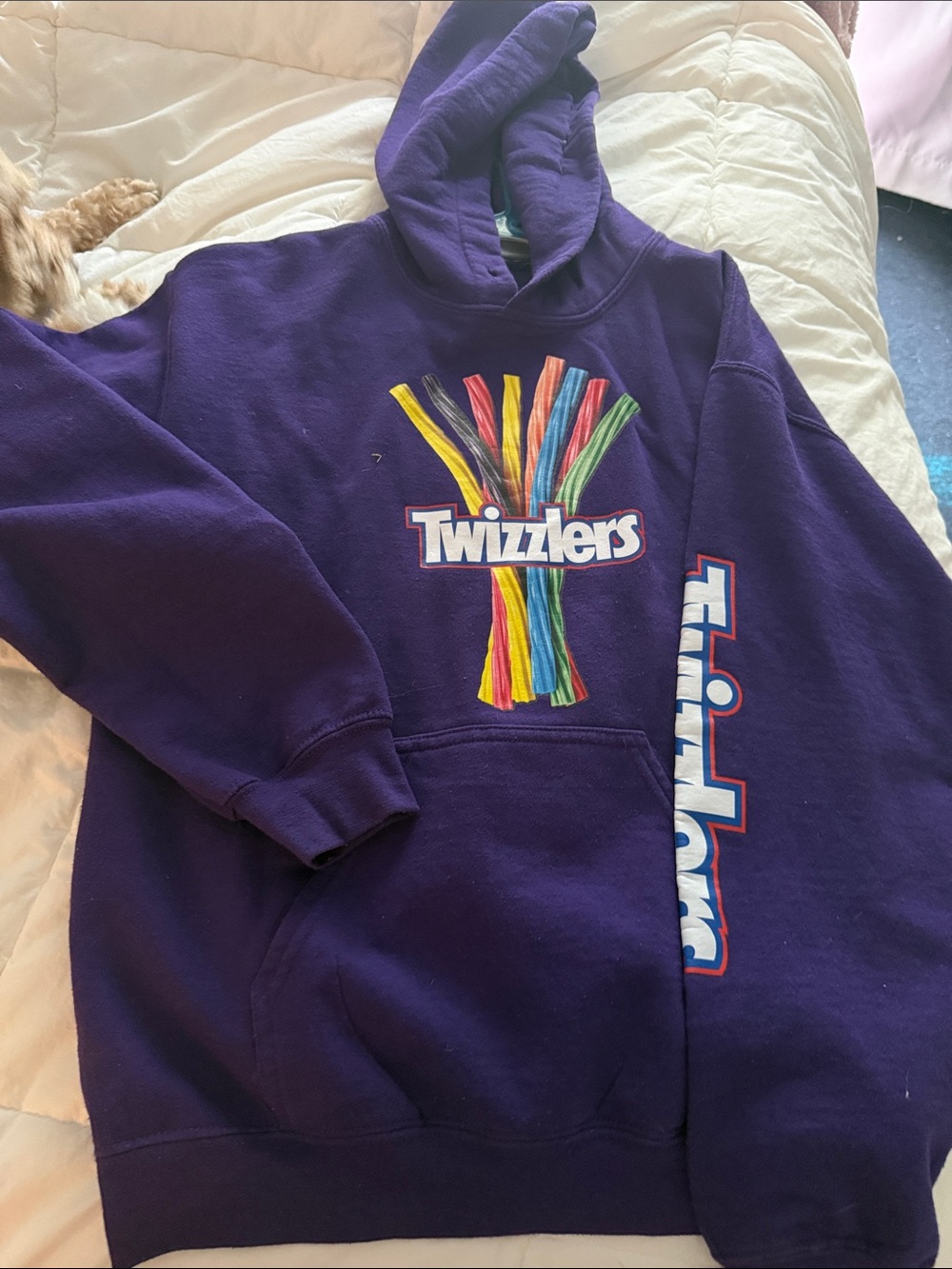 Twizzlers Purple Logo Hoodie with Colorful Candy Graphic